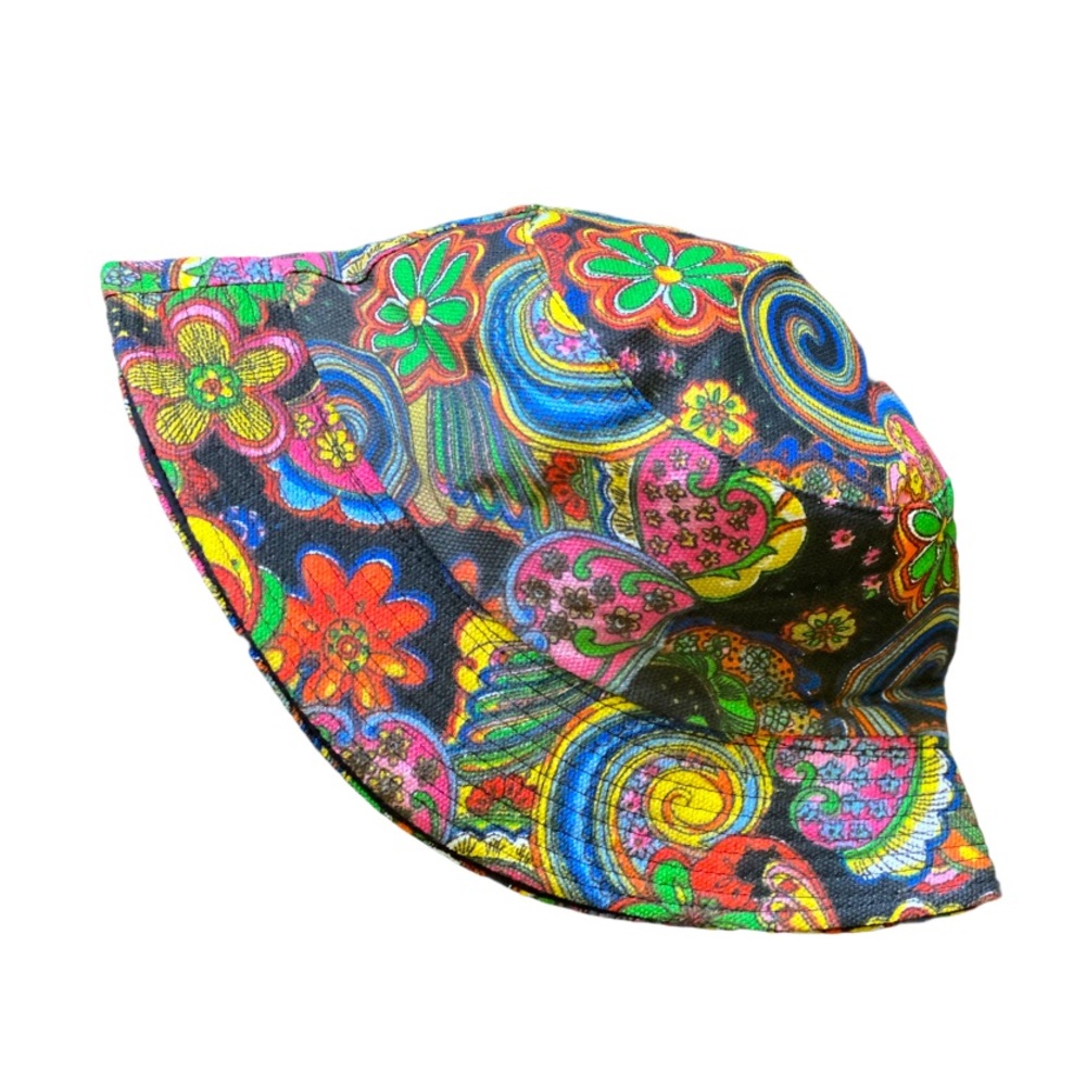 Black Hippie Psychedelic Festival Bucket Hat Raver Concert Trippy Multicolor OS